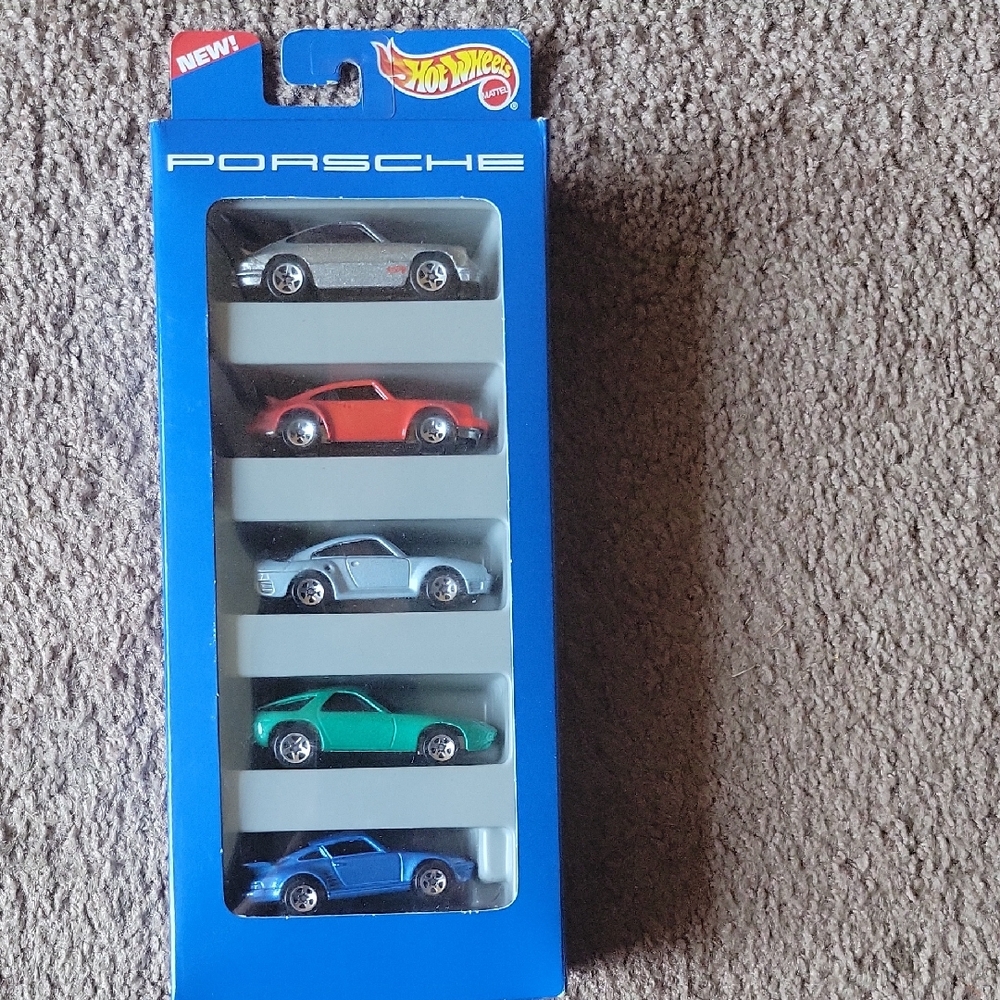 Hot Wheels Porsche Toy Car Collection - Red, Silver, Blue, Green